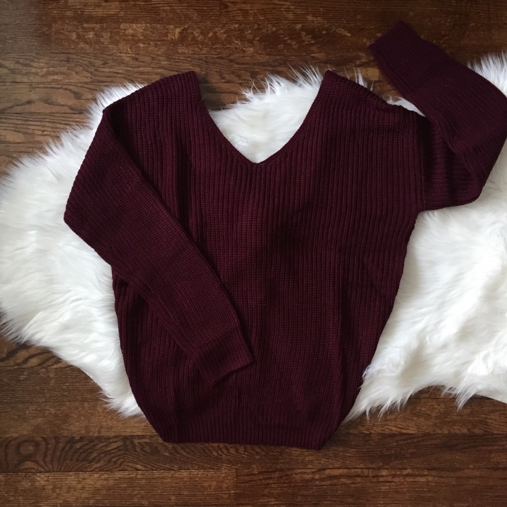 LAST: Large Twist Back Sweater in Wine - Picture 3 of 4